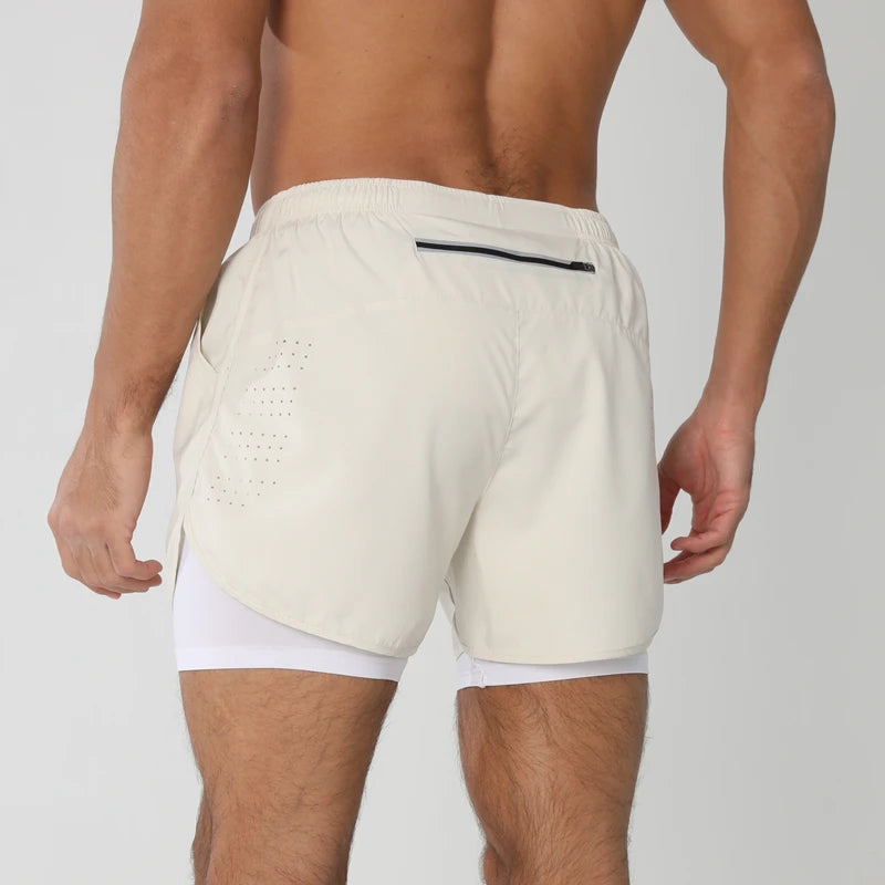 Men 2-in-1 Double Layer Running Shorts Quick Dry Gym Fitness Training Shorts