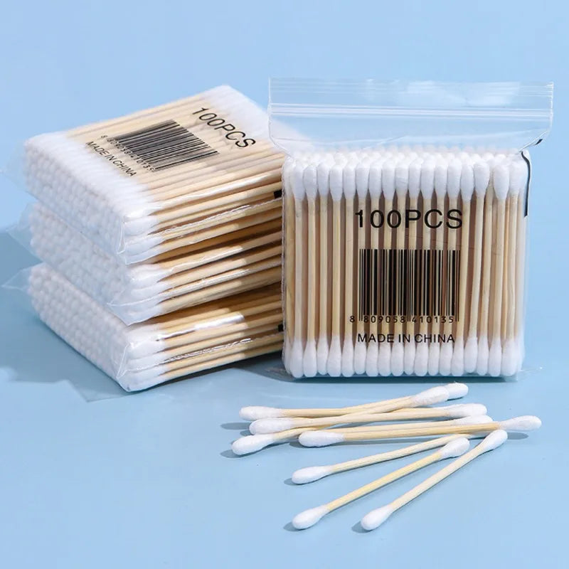 Cotton Swab Storage Box with Bamboo Lid