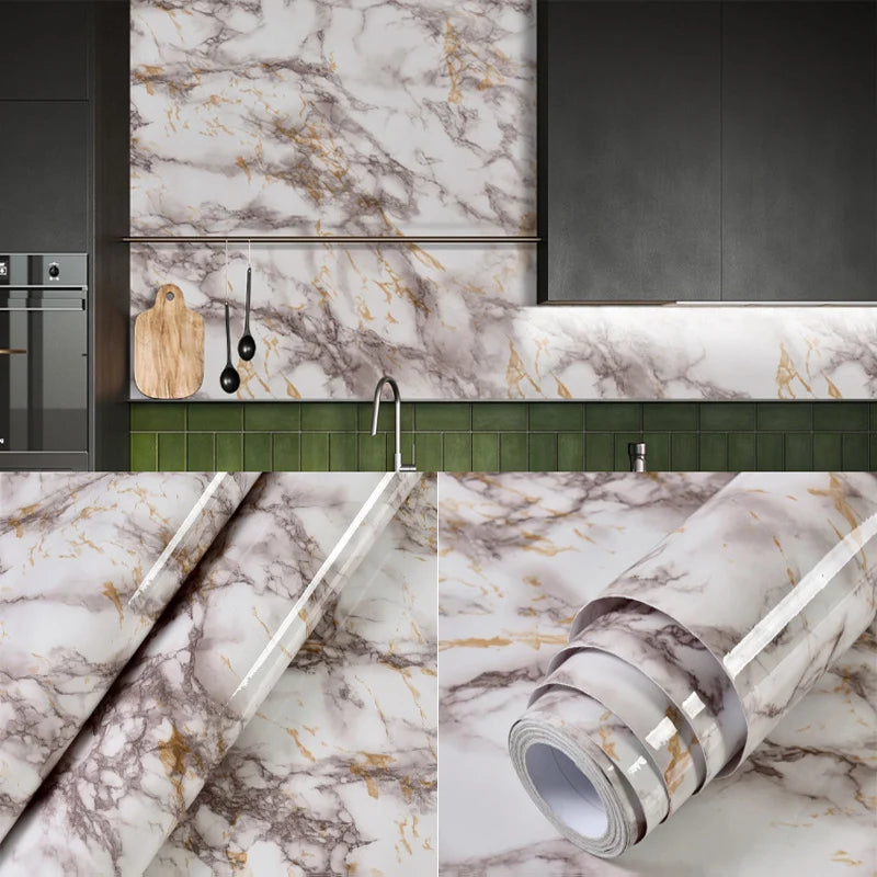 PVC Marble Wall Sticker Self Adhesive Waterproof Oil Resistant Kitchen Wall Decor 40cm