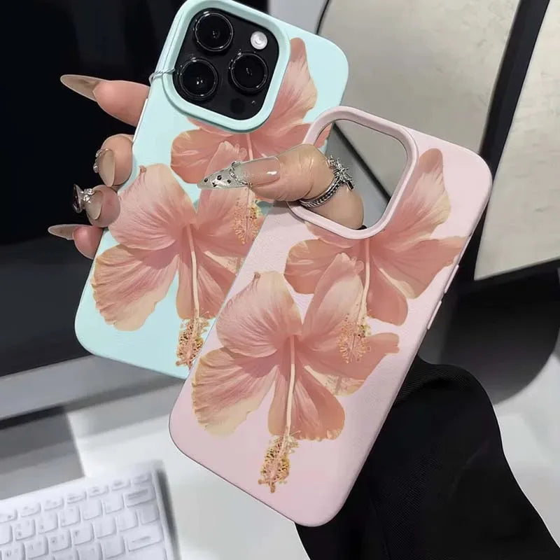 Pink Hibiscus Elegant Aesthetic Anti Drop Protective iPhone Case