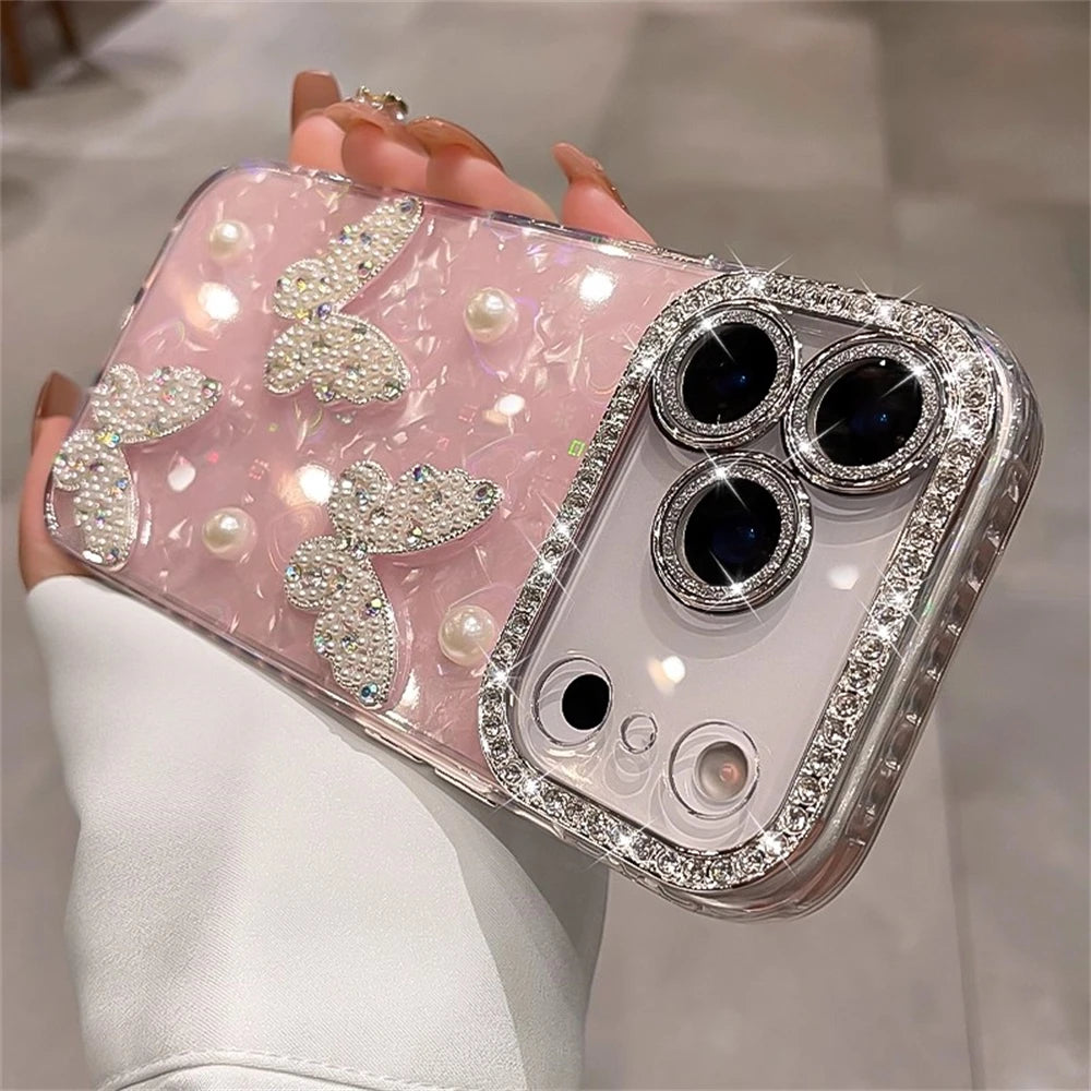 Diamond Butterfly Clear Plated Silicone iPhone Case