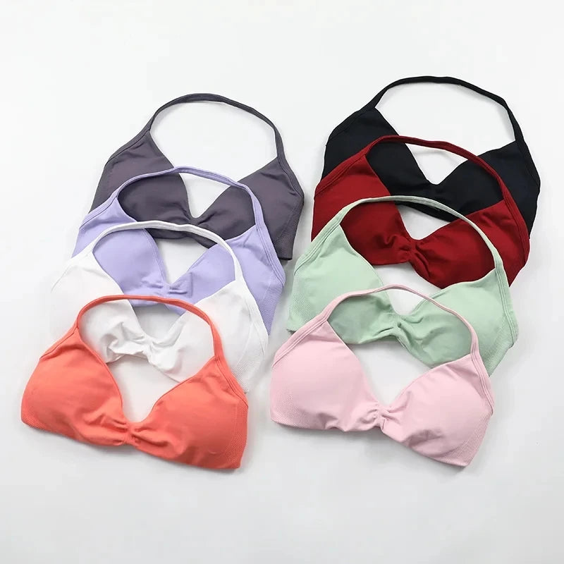 Women Seamless Strappy Sports Bra Push Up Gym Yoga Fitness Top