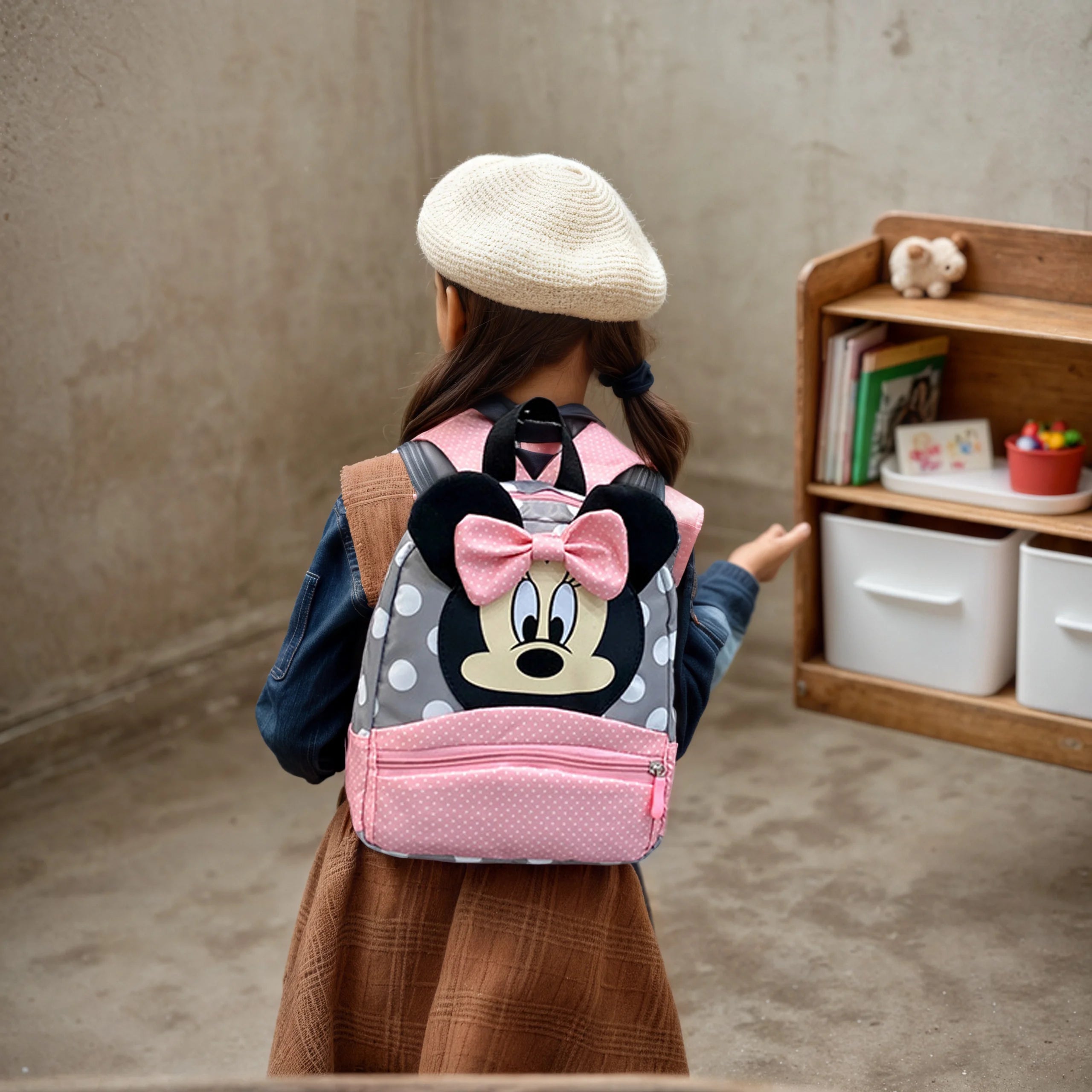 Disney Minnie Kids School Backpack Kawaii Pink Cartoon Schoolbag