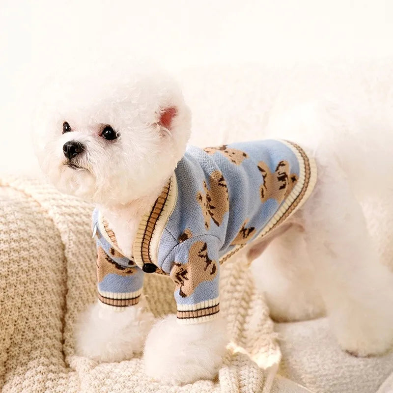 Dog Striped Cardigan Sweater Warm Pet Clothes Puppy Cat Coat