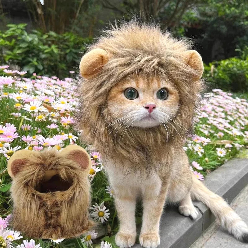 Lion Mane Pet Hat for Cats Dogs Winter Costume Accessory