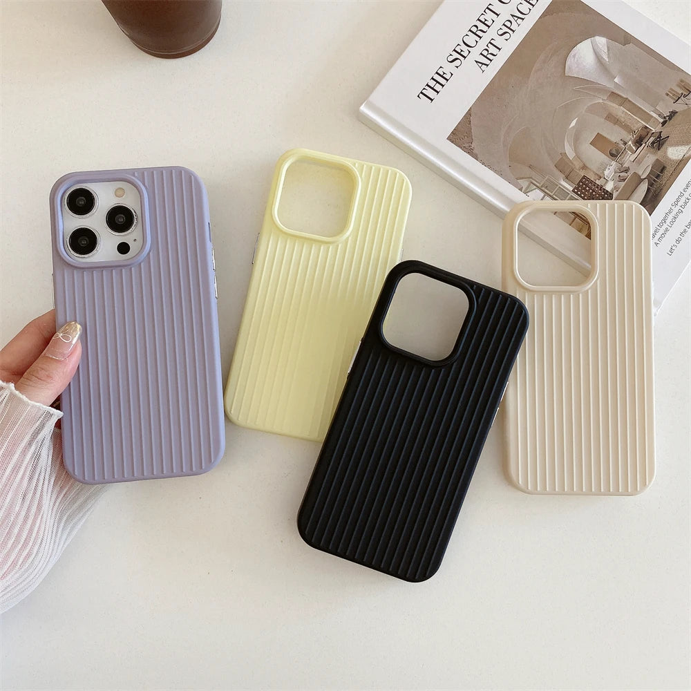 Macaron Ribbed Solid Color Durable iPhone Case