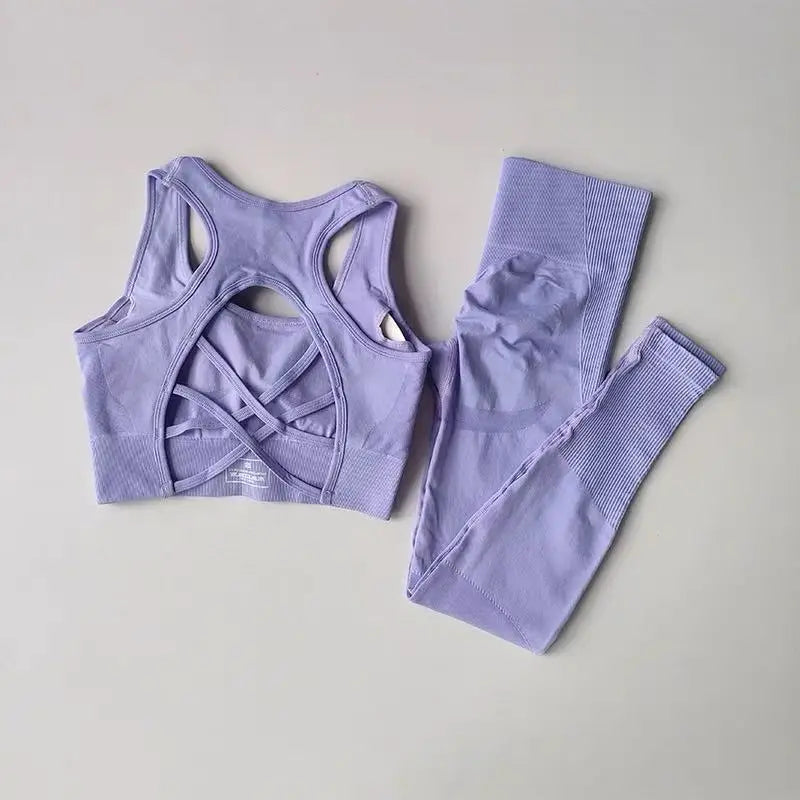Women Sports Bra Set Tank Top Leggings Yoga Fitness Outfit Shockproof Gym Set