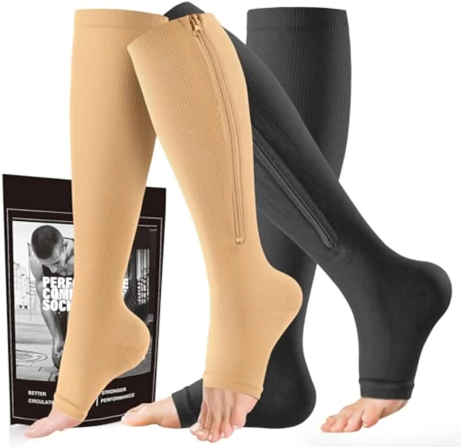 Zipper Compression Socks 15–20 mmHg Open Toe Medical Support Socks Men Women Circulation Relief