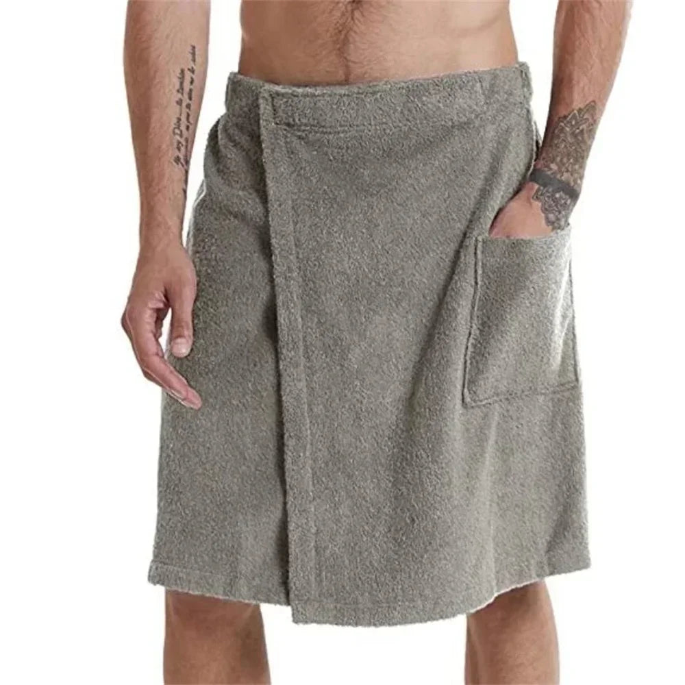 Men Wearable Bath Towel with Pocket Quick Dry Shower Wrap Sauna Beach Towel