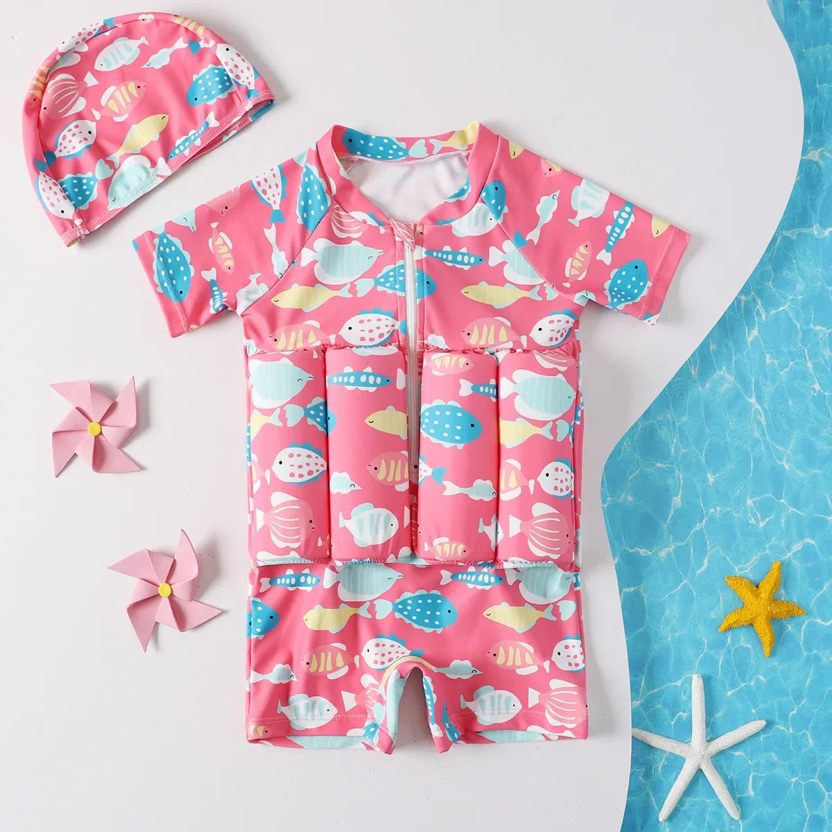 Kids Buoyancy Swimsuit Cartoon Print Floating One Piece Swimwear