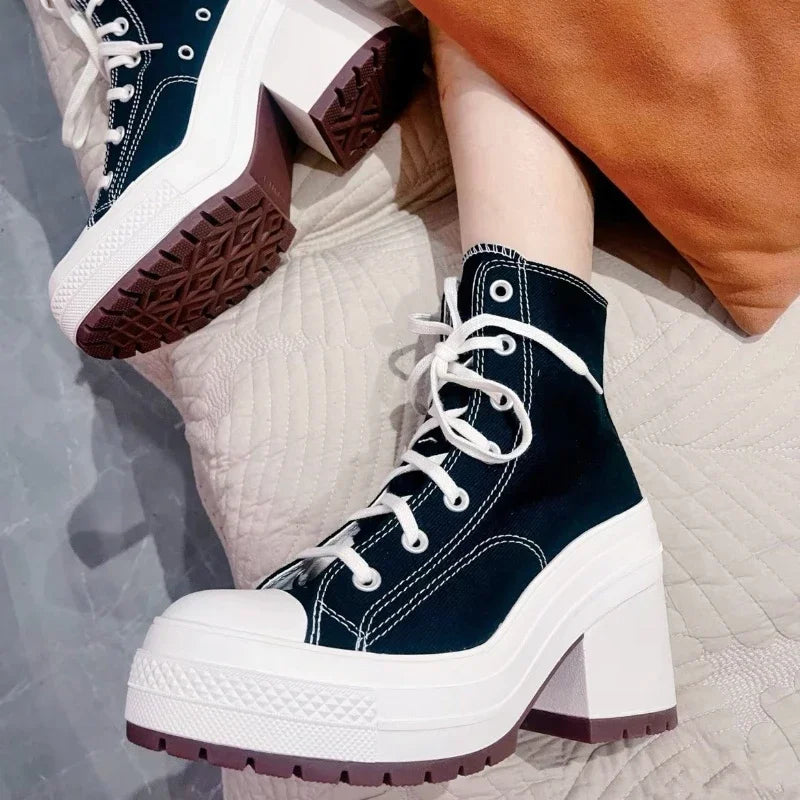 Women Platform High Top Sneakers Canvas Skateboard Shoes Plus Size Fashion Sneakers