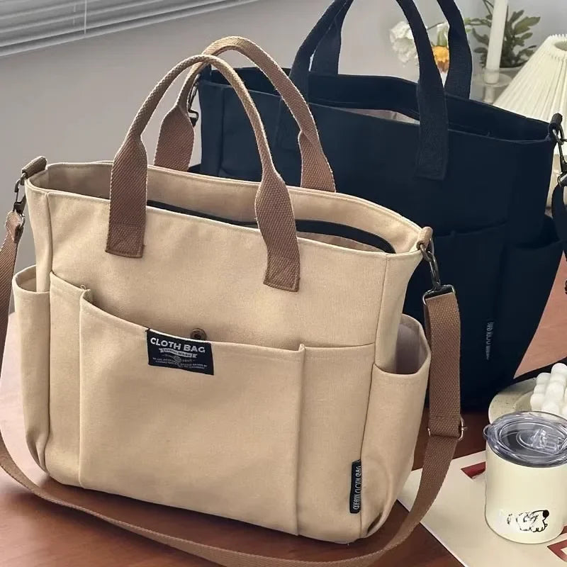 Canvas Shoulder Bag Large Capacity Student Commuter Portable Handbag