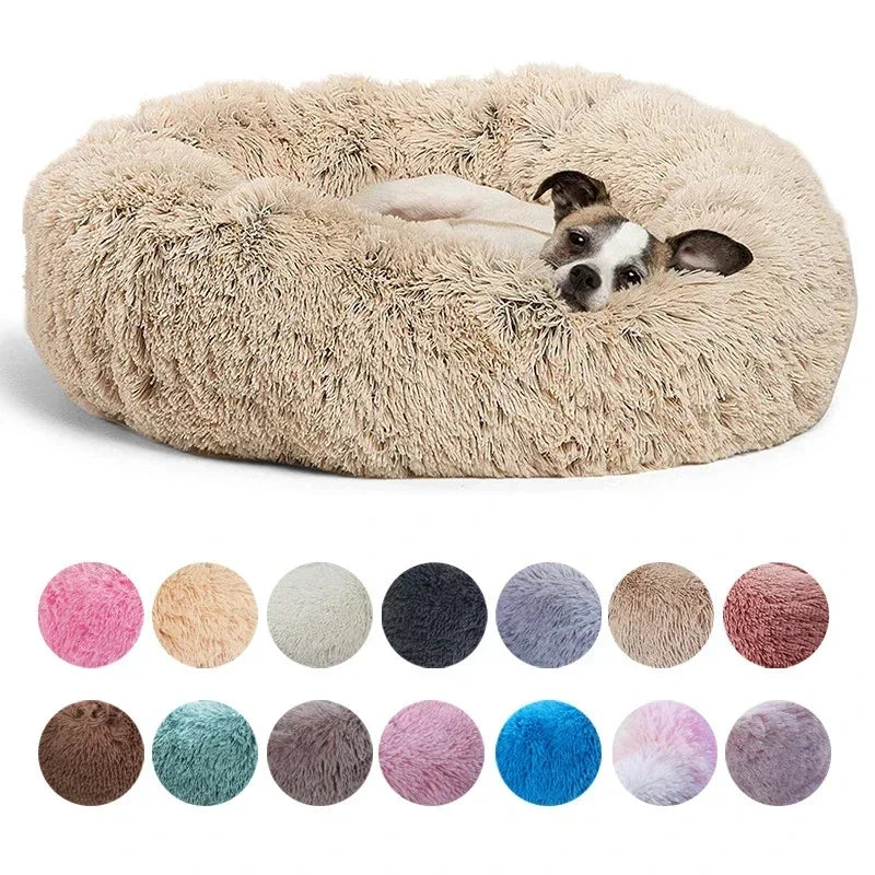 Round Plush Pet Bed – Soft Calming Donut Bed for Dogs and Cats
