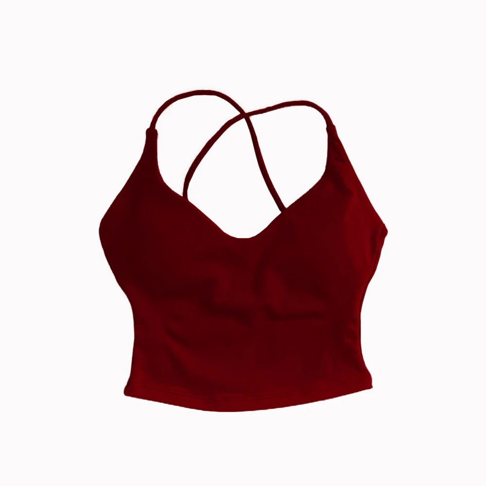 Women Strappy Sports Bra High Support Cross Back Yoga Gym Tank Top