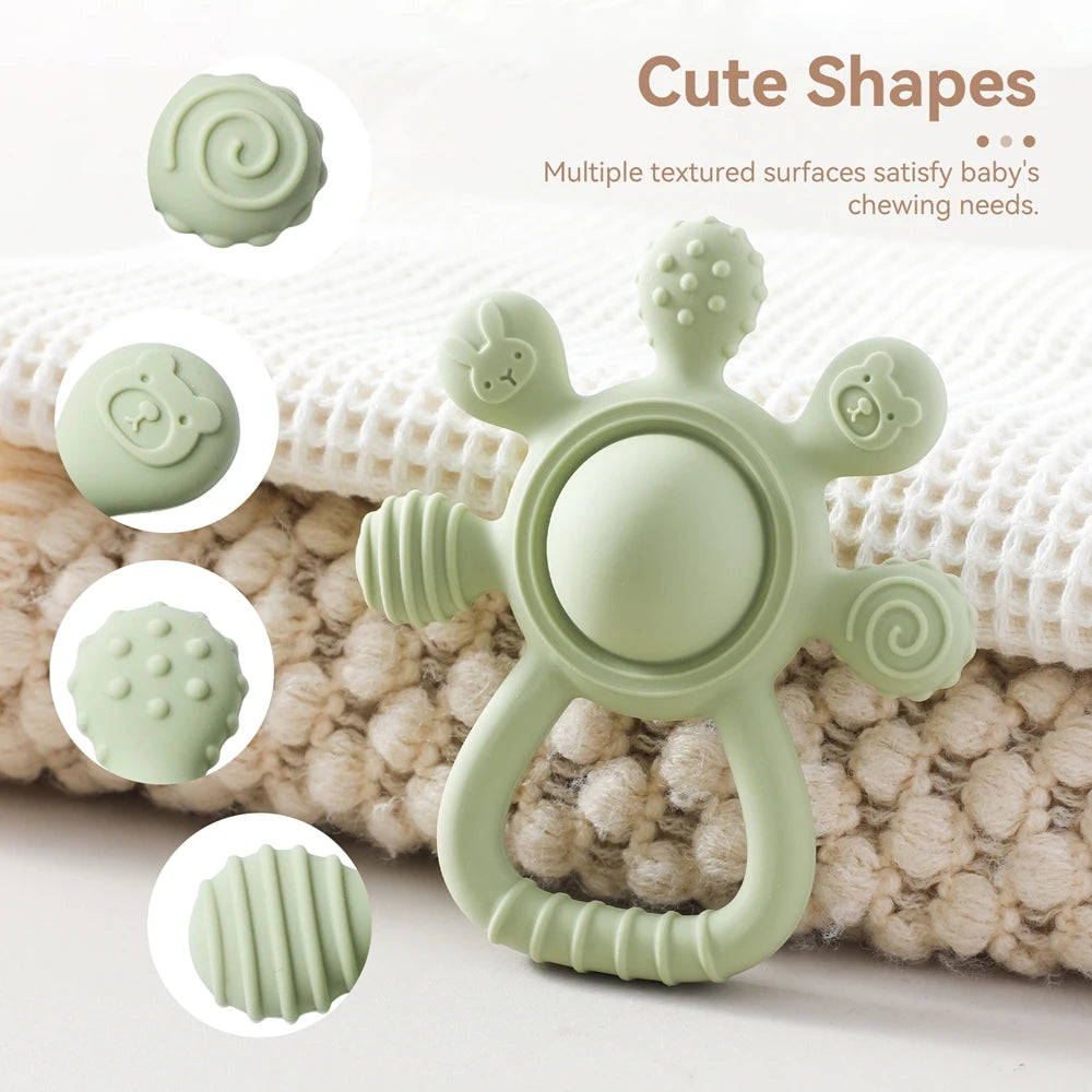 BPA Free Silicone Baby Teether Rattle Toy 0 12 Months