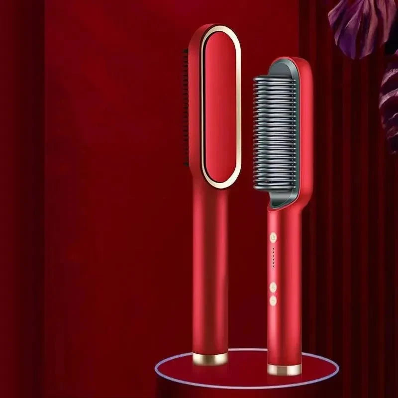 Electric PTC Heating Brush 3-in-1 Hair Dryer Straightener Curler Ceramic Flat Iron Comb