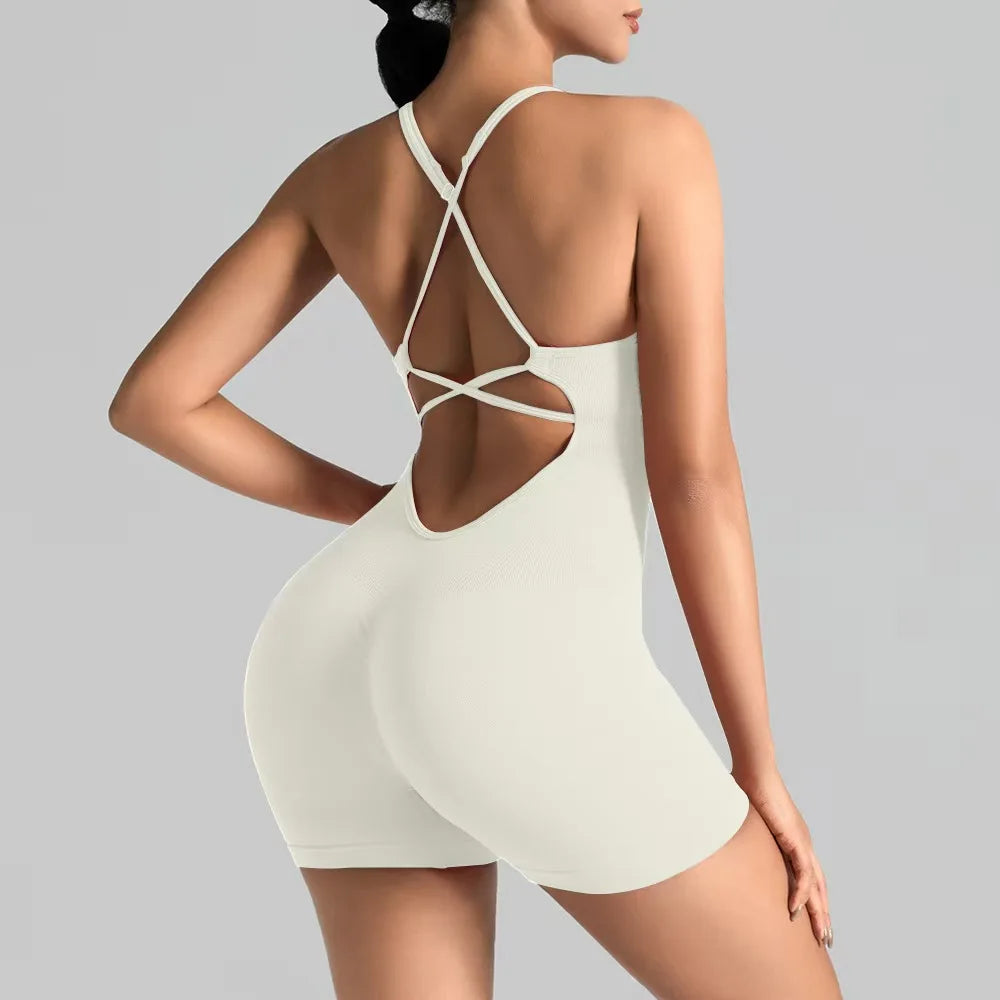Women Seamless Yoga Jumpsuit Backless Workout Bodysuit Butt Lifting Gym Romper