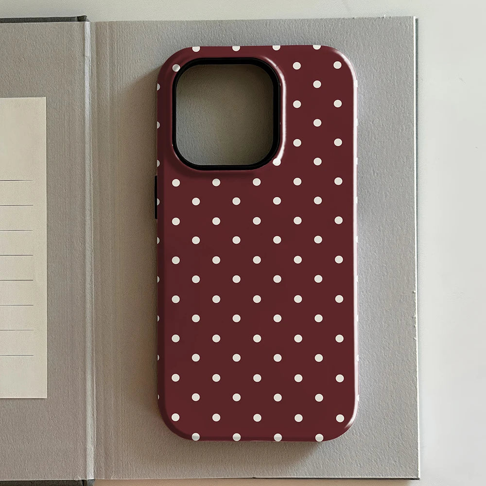 Brown Red Polka Dots Double Layer iPhone Case