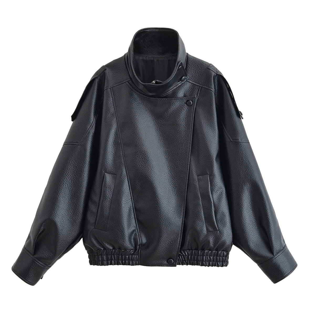 Women Faux Leather Zip Up Jacket Casual Long Sleeve PU Coat Streetwear