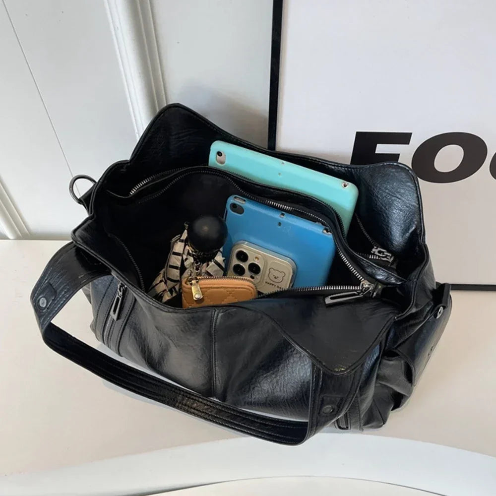 Women Contrast Color Shoulder Bag High Quality PU Zipper Handbag