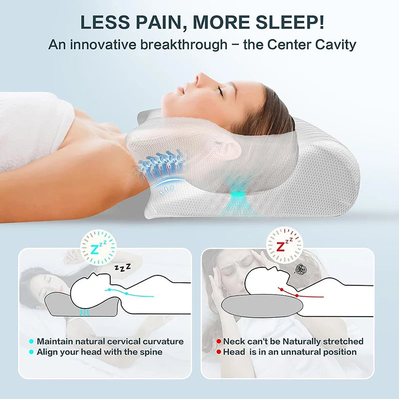 Memory Foam Cervical Pillow 2 in 1 Ergonomic Neck Support Pillow