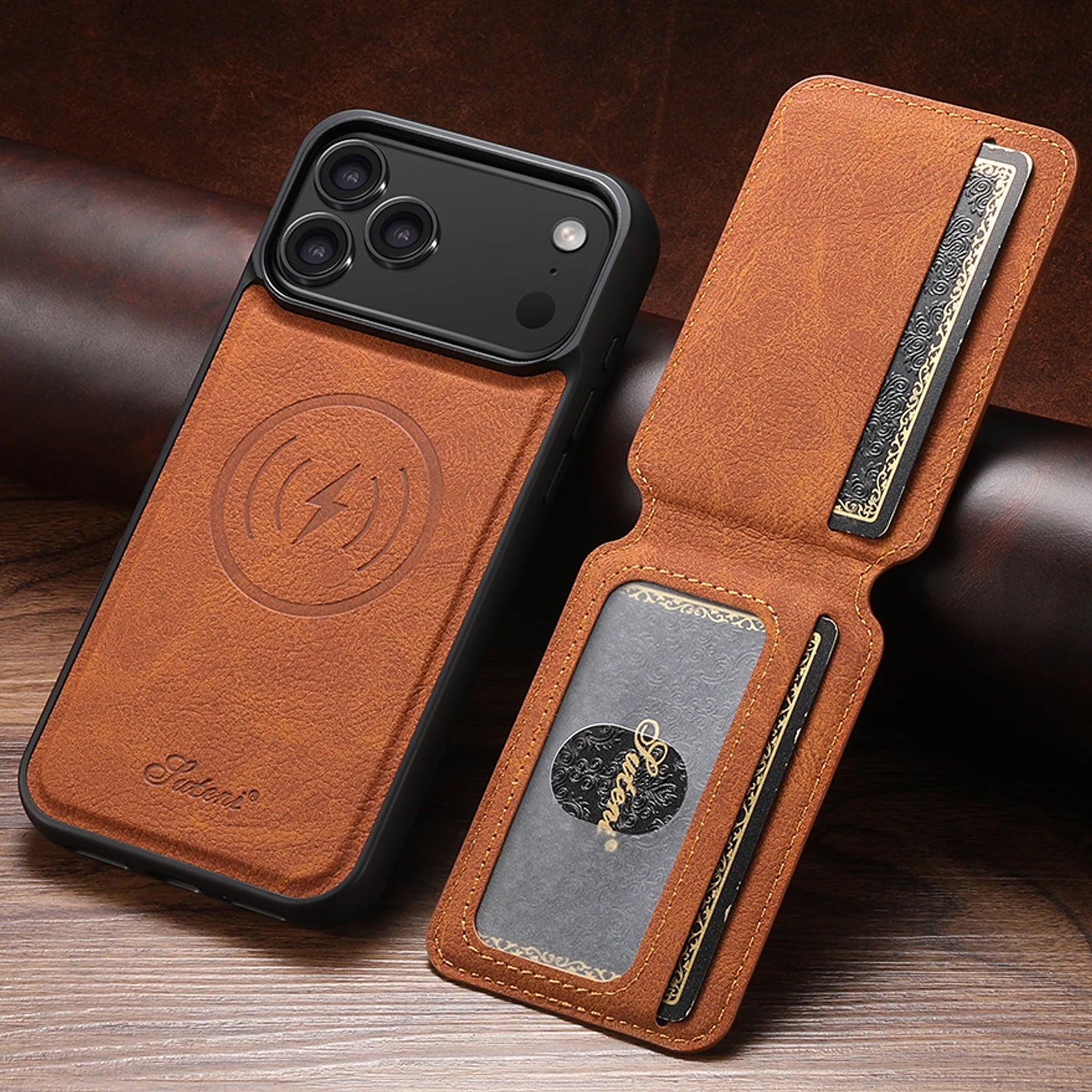 Magnetic with Card Holder Stand Faux Leather iPhone Case