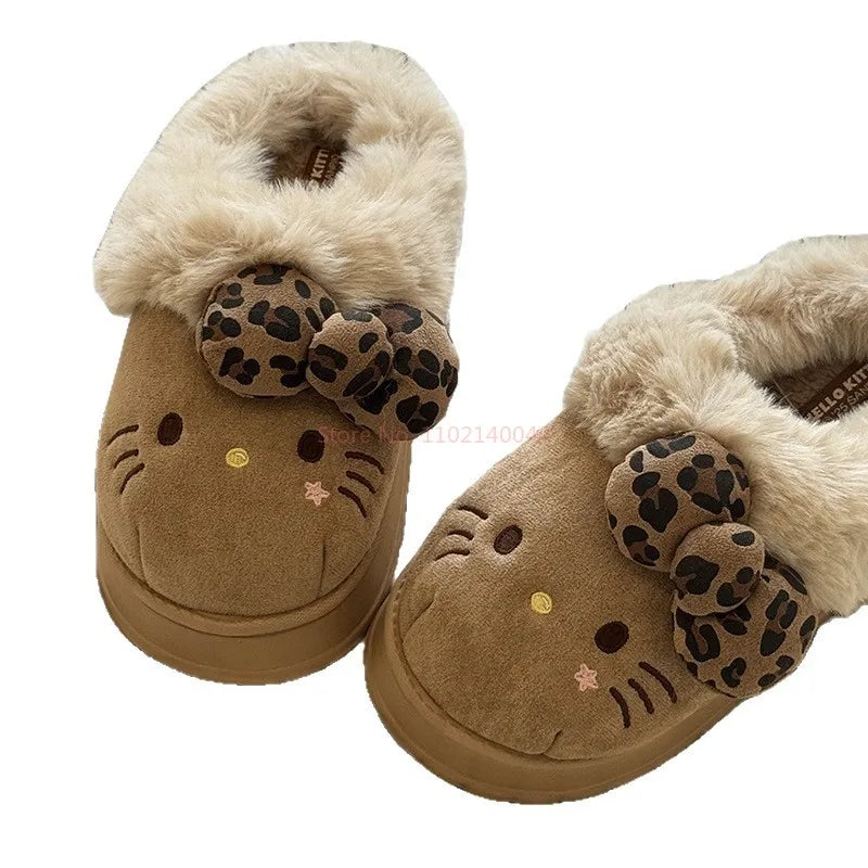 Hello Kitty Women’s Fluffy Slippers Warm Indoor Bedroom Shoes
