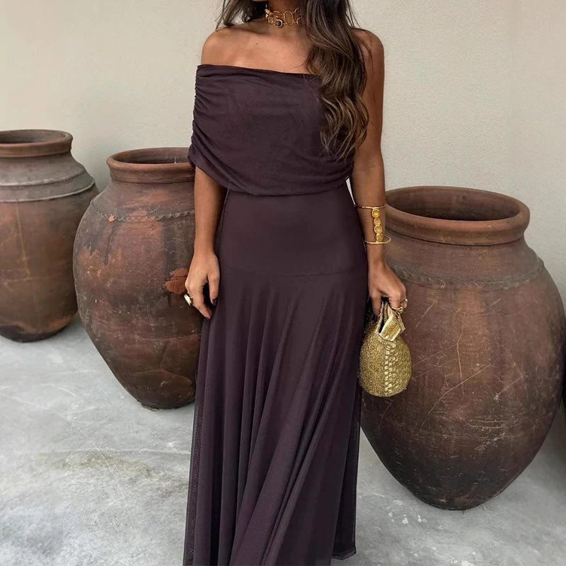 Strapless Mesh Maxi Dress for Women Slim Fit Party Dress