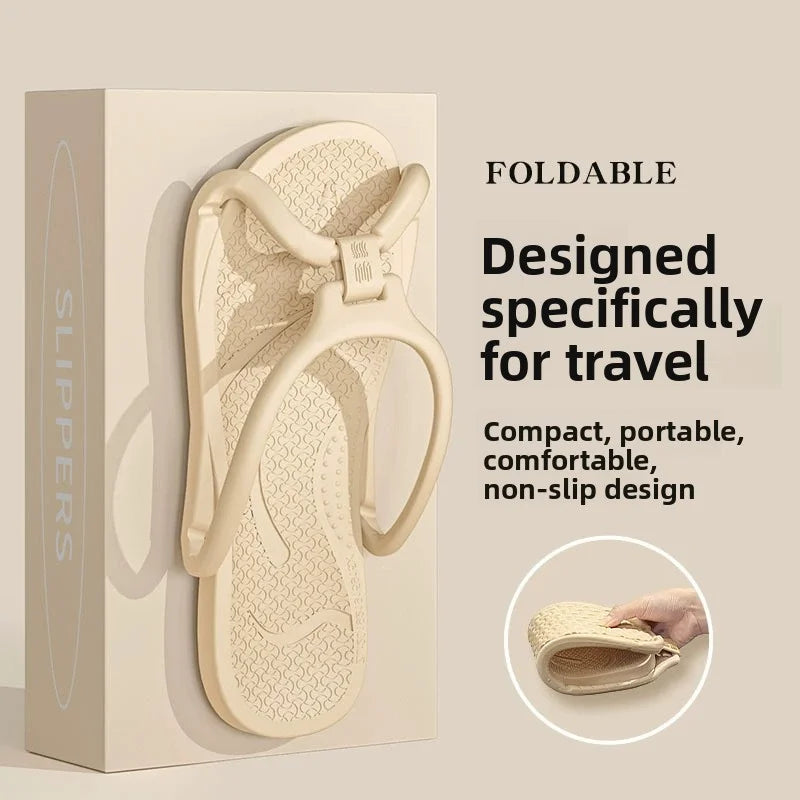 Foldable Travel Slippers Portable Flip Flops Compact Lightweight Non Slip Indoor Outdoor Sandals
