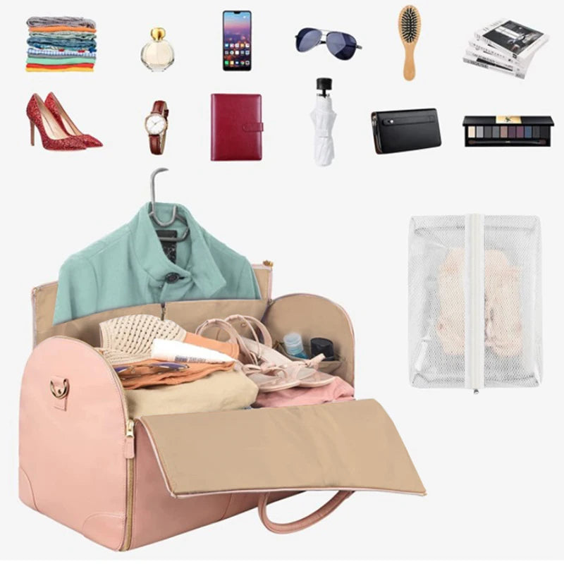 Women Foldable PU Leather Travel Duffel Bag Carry On