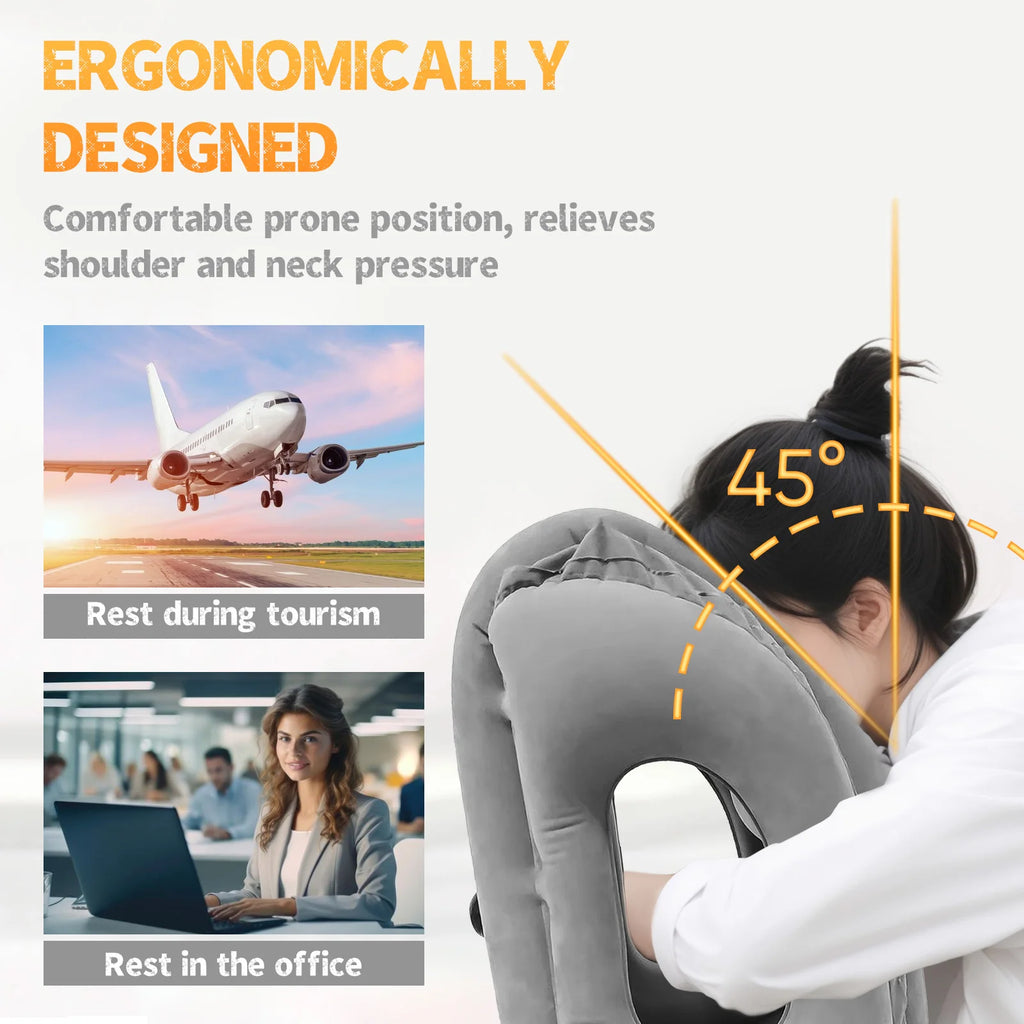 Inflatable Travel Pillow Airplane Neck Head Support with Patented Valve