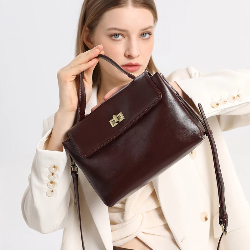 Vintage Genuine Leather Crossbody Bag for Women Top Handle Satchel