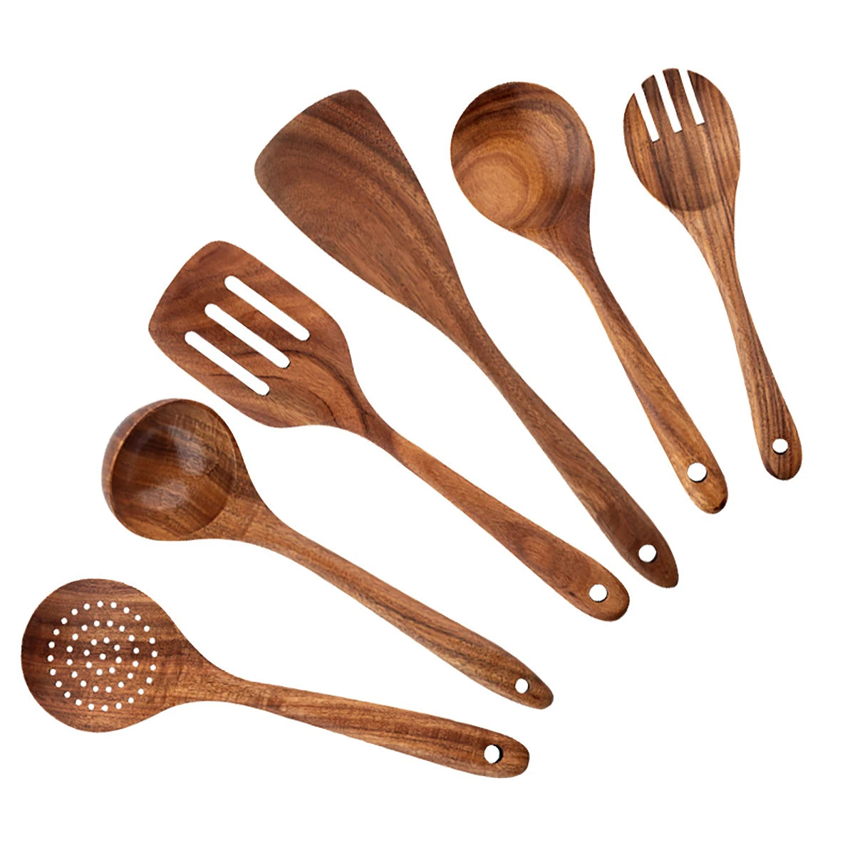 Wooden Kitchen Utensil Set Spatula Spoon Fork with Storage Bucket