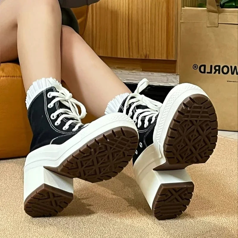 Women Platform High Top Sneakers Canvas Skateboard Shoes Plus Size Fashion Sneakers