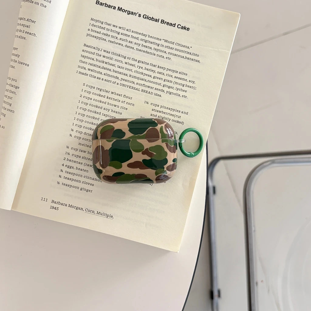 Camouflage Color Collision Stylish AirPods Earphone Case Cover with Hook