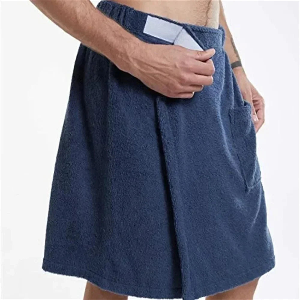 Men Wearable Bath Towel with Pocket Quick Dry Shower Wrap Sauna Beach Towel