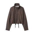 Women Polka Dot Jacket Turtleneck Long Sleeve Casual Coat with Zipper and Pockets