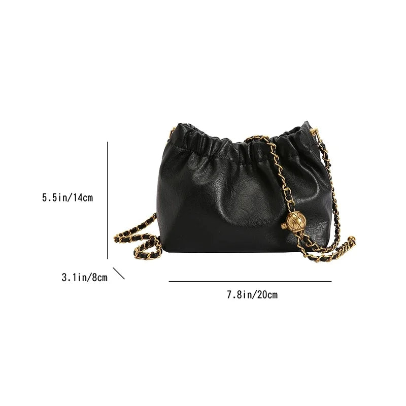 Women Chain Shoulder Bag Pleated Hobo Crossbody Tote Stylish Casual Purse