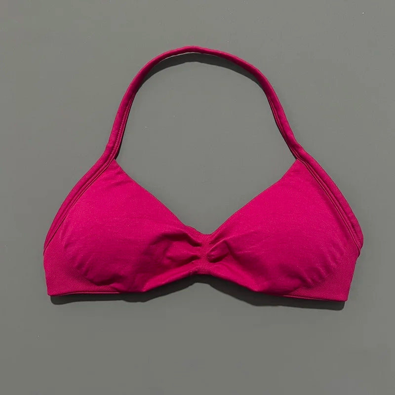 Seamless Strappy Sports Bra Halter Gym Top Women High Support Yoga Tank