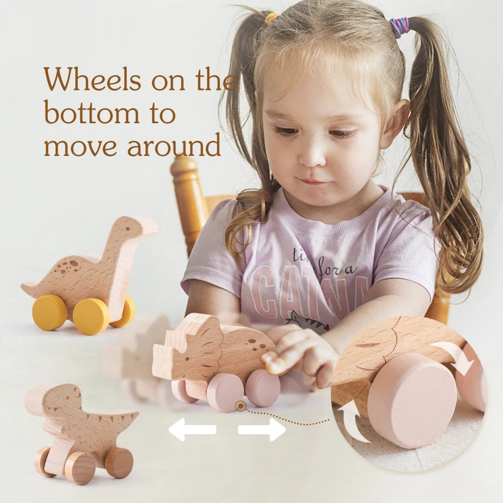 Wooden Dinosaur Baby Car Teether Montessori Toy