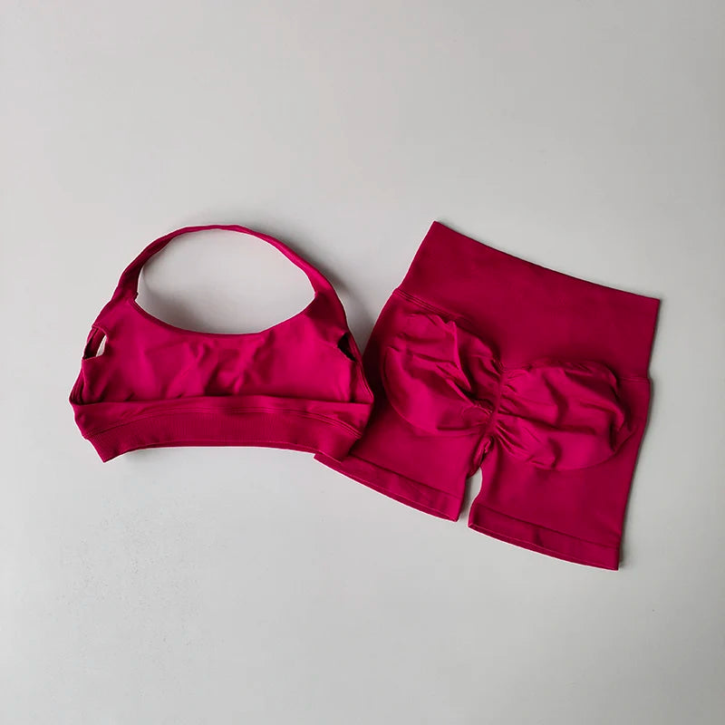 Women Gym Set Sports Bra Shorts Seamless Workout Outfit Yoga Fitness Set