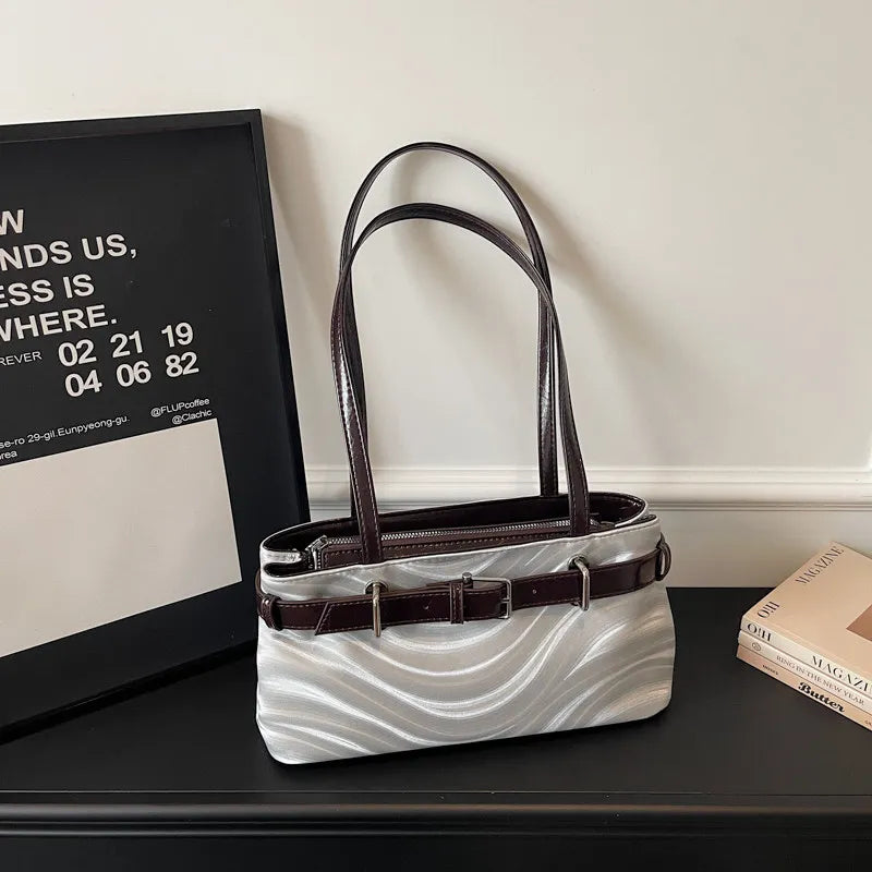 Women Retro Plaid Tote Bag Textured Shoulder Handbag Work Commuter Bag 2026
