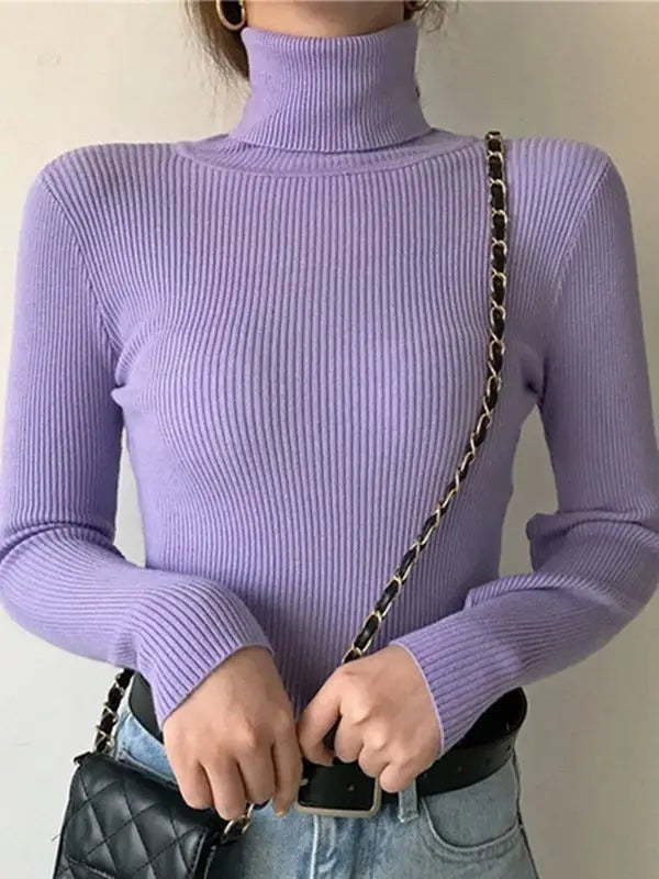 Women’s Soft Knit Turtleneck Sweater Autumn Winter Pullover Jumper
