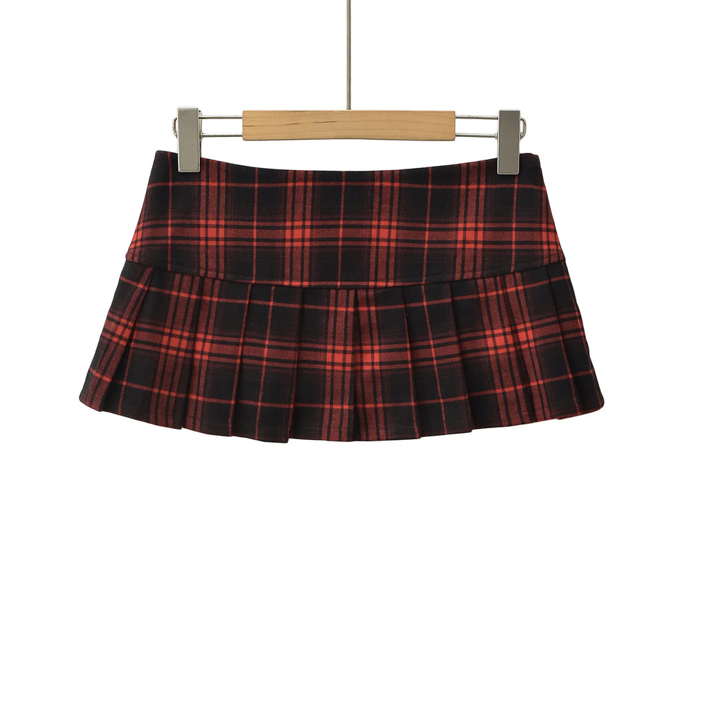 Women Y2K Plaid Pleated Mini Skirt Vintage Preppy Style Summer Skirt