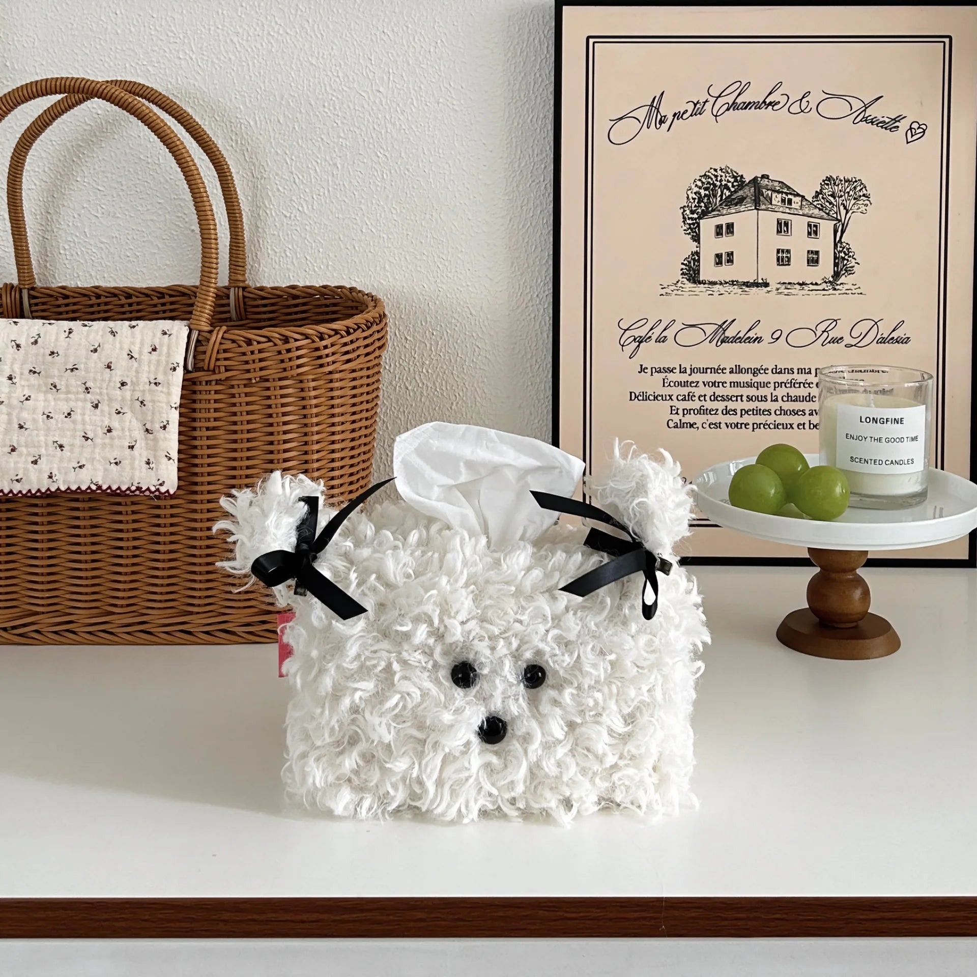 Nordic Plush Cartoon Dog Tissue Box Holder Napkin Storage Bag