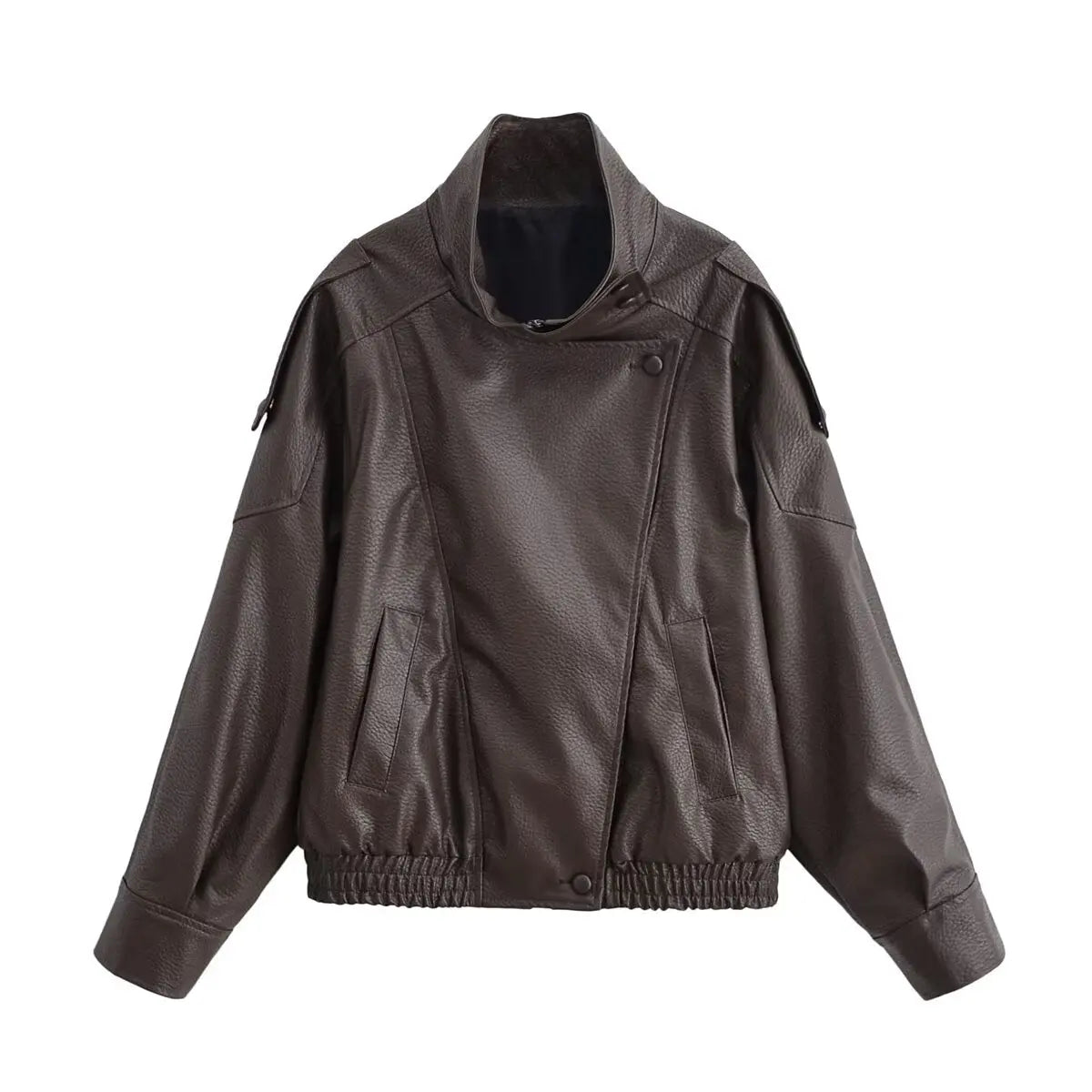 Women Faux Leather Zip Up Jacket Casual Long Sleeve PU Coat Streetwear