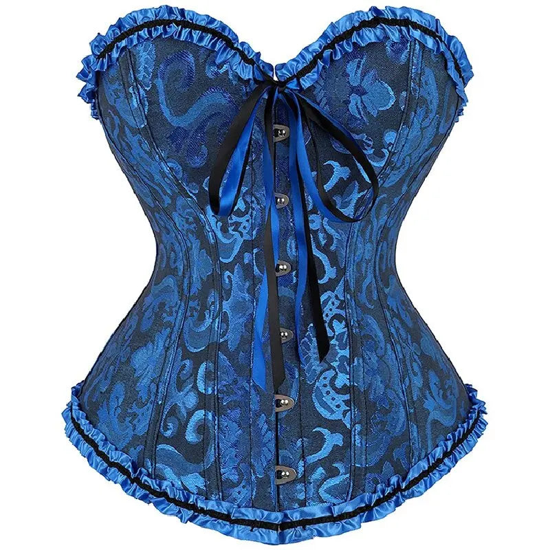 Women Floral Jacquard Corset Lace Up Bustier Top