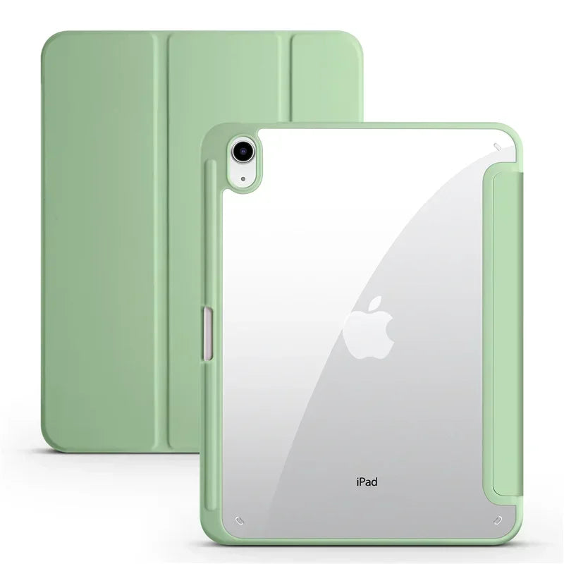 iPad Trifold Clear Back Case with Pen Holder Acrylic Hard Cover