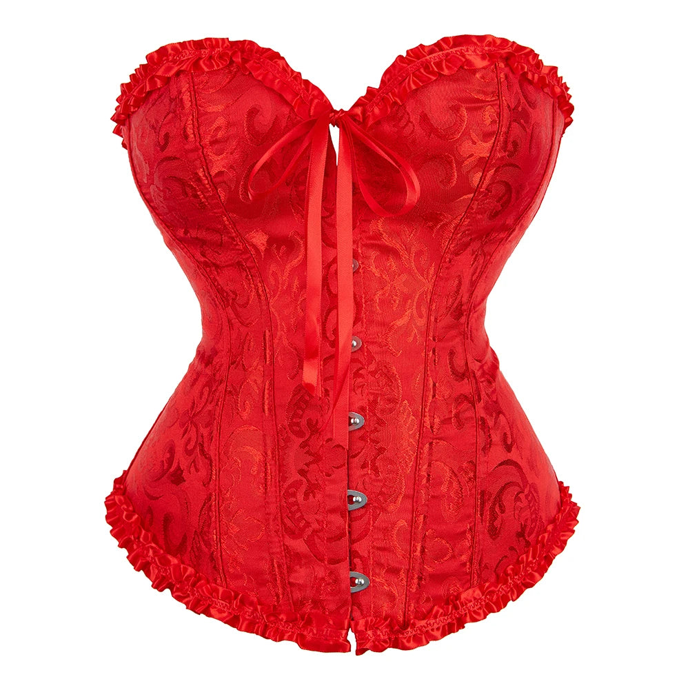 Women Floral Jacquard Corset Lace Up Bustier Top