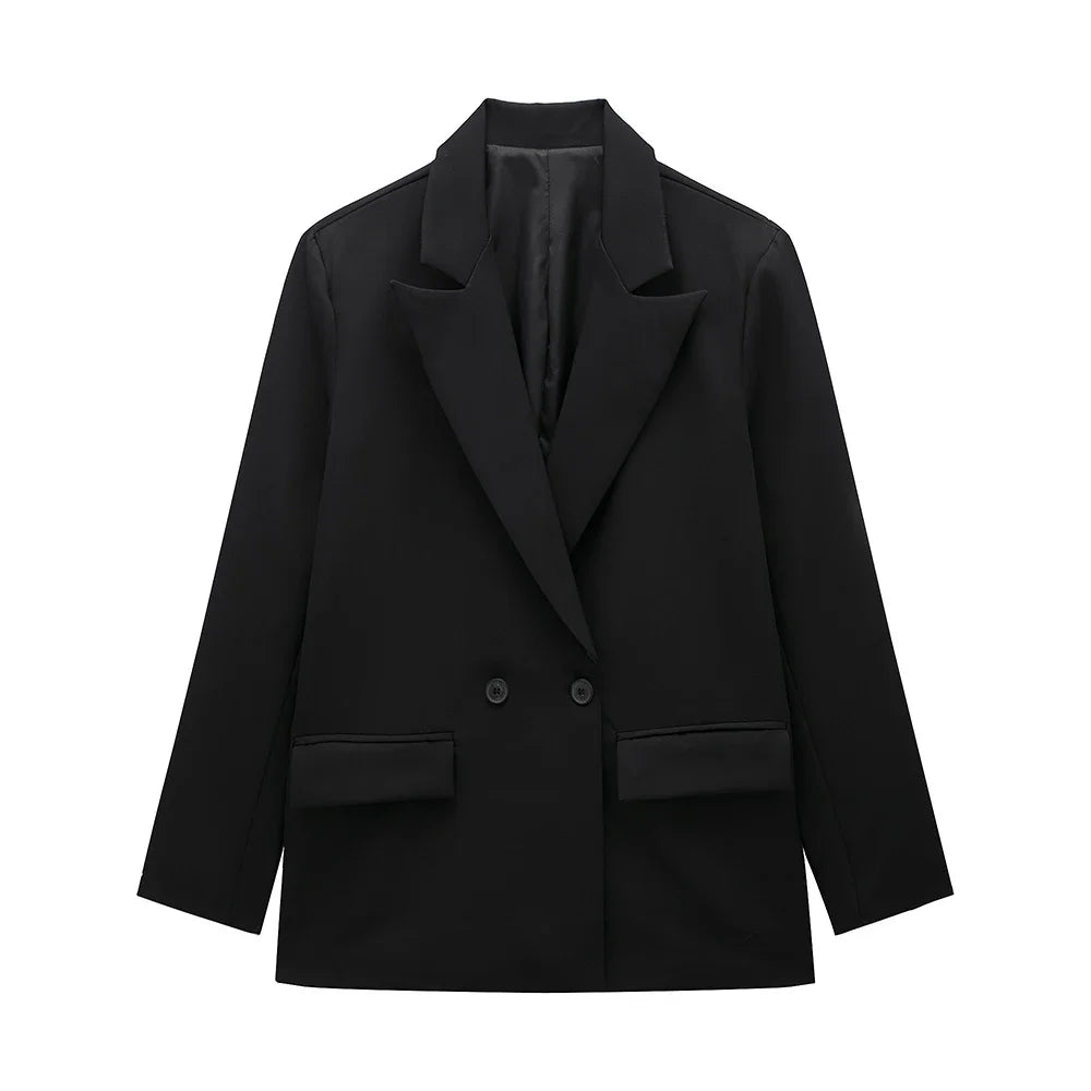 Women Double Breasted Blazer with Pockets Vintage Office Jacket
